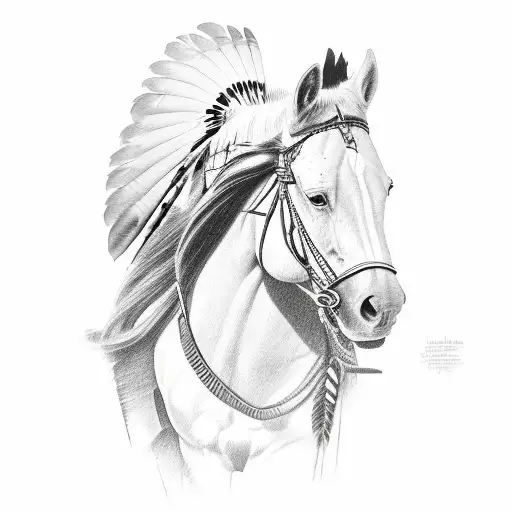 Native American on horse portrait  tattoo design idea