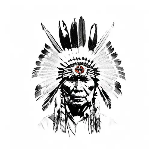 Native American on horse portrait  tattoo design idea