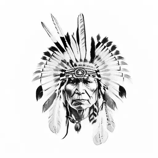 Native American on horse portrait  tattoo design idea
