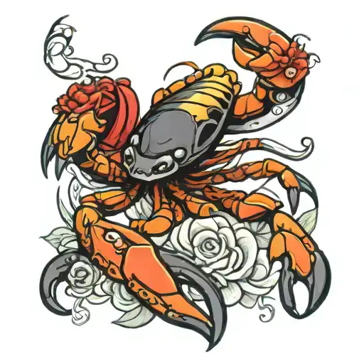 scorpion with crab and a virgin maid girl tattoo design idea