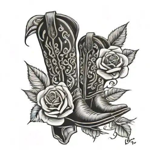 cowboy boots and roses tattoo design idea