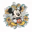 a mickey mouse silhouette filled with a hawaiian tattoo tattoo design idea