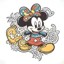 a mickey mouse silhouette filled with a hawaiian tattoo tattoo design idea