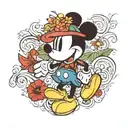a mickey mouse silhouette filled with a hawaiian tattoo tattoo design idea