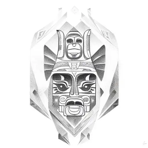 Totem pole-inspired design with Aztec animal symbols tattoo design idea