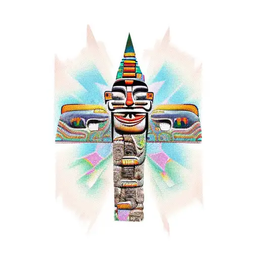 Totem pole-inspired design with Aztec animal symbols tattoo design idea