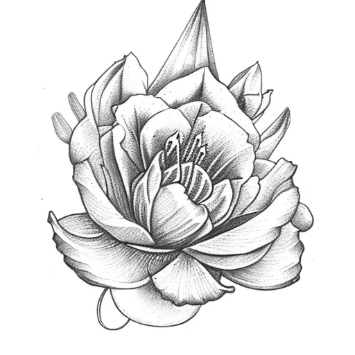 boquete of flowers which include 1 gladiolus, I water lily, 1 rose, 1 lily, 1 daisy tattoo design idea