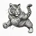 A black and grey portrait of a fierce tiger wearing a goalkeeper jersey, with money flying around as if in motion tattoo design idea