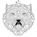 A dog sitting under a blossoming tree with stars scattered above tattoo design idea