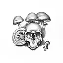  skull filled with mushrooms leaves nature tattoo design idea