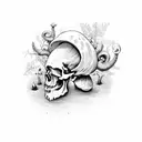  skull filled with mushrooms leaves nature tattoo design idea