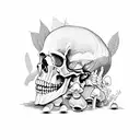  skull filled with mushrooms leaves nature tattoo design idea