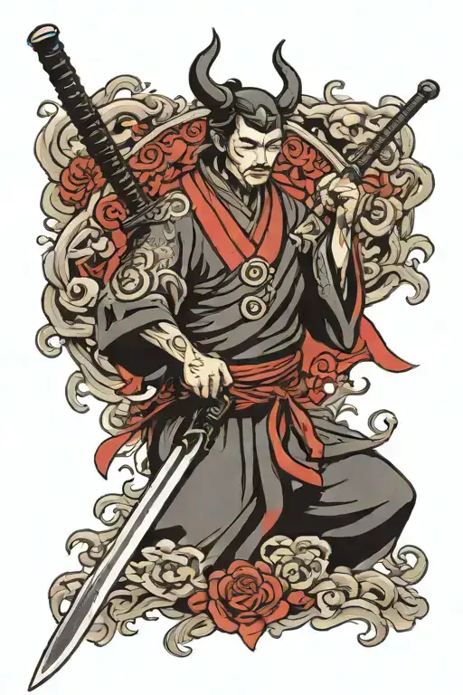 hesitation is defeat k anji with samurai sword tattoo design idea