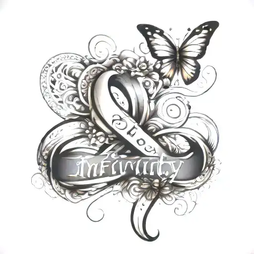 an infinity with name bibin written on it,also have a butterfly and heart tattoo design idea