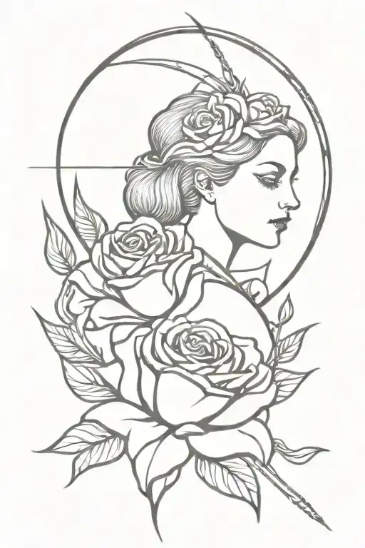 queen of sword with roses intertwined tattoo design idea