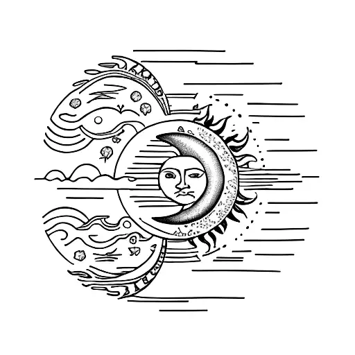 Sun and Moon in spine tattoo design idea