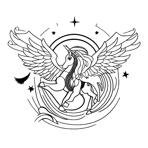 Pegasus flying above the sun  tattoo design idea