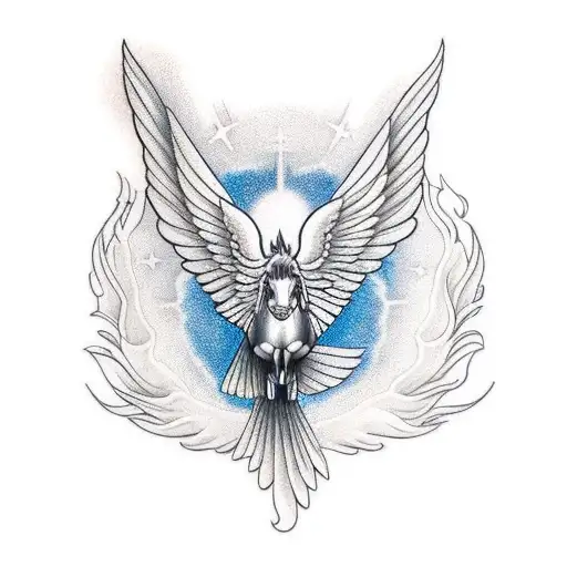 Pegasus flying with the sun behind tattoo design idea