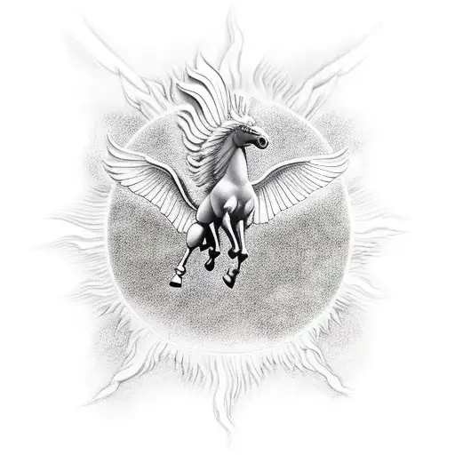 Pegasus flying above the sun tattoo design idea