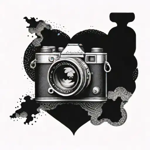 A heart-shaped camera lens capturing a moment of love and connection tattoo design idea