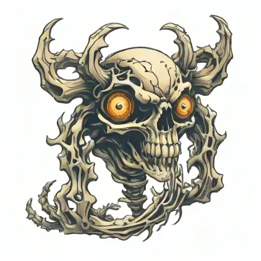 figure of bones with multiple arms and many eyes tattoo design idea