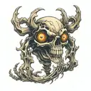 figure of bones with multiple arms and many eyes tattoo design idea
