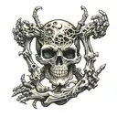 figure of bones with multiple arms and many eyes tattoo design idea