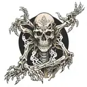 figure of bones with multiple arms and many eyes tattoo design idea