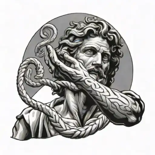 asclepius with his hand out above him as if he's reaching for something tattoo design idea