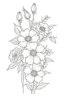 rose, larkspur, poppy and cosmos flowers tattoo design idea