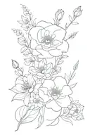 rose, larkspur, poppy and cosmos flowers tattoo design idea