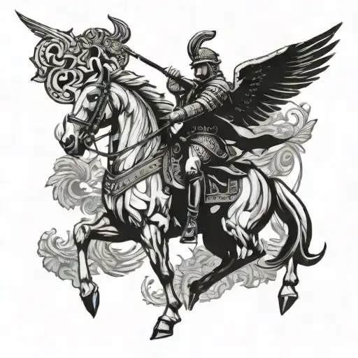 horse with wings and soldier with spear  tattoo design idea