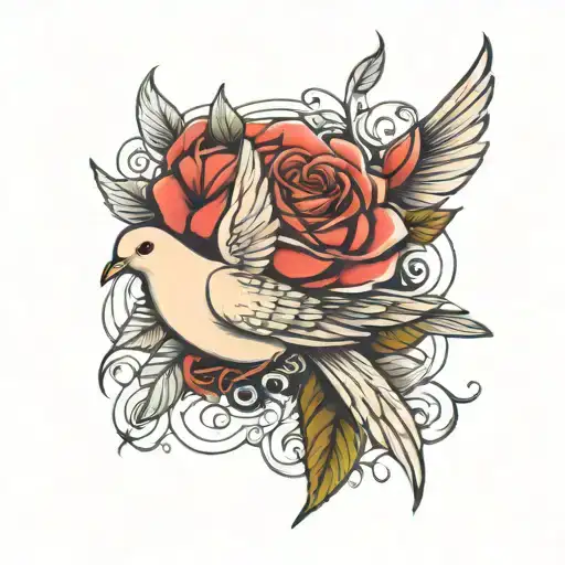 dove with rose tattoo design idea