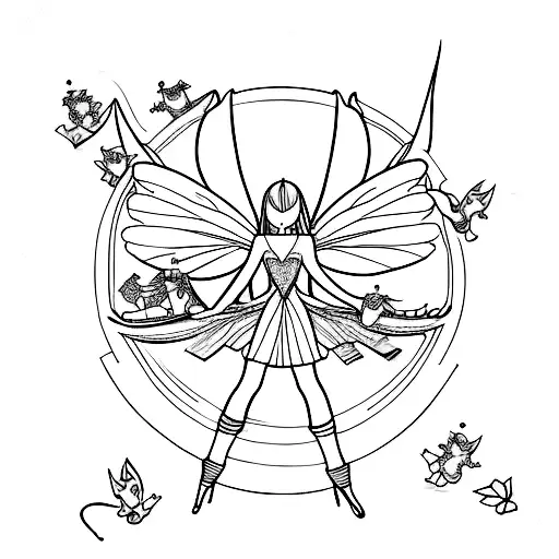 Stack of Books with Fairies tattoo design idea