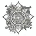 A mandala design incorporating chakra symbols, representing your passion for meditation and chakra therapy tattoo design idea