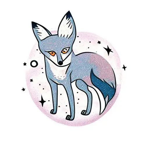 A trail of stars leading to a fox running silhouette tattoo design idea