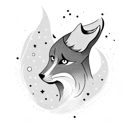 A trail of stars leading to a fox running silhouette tattoo design idea