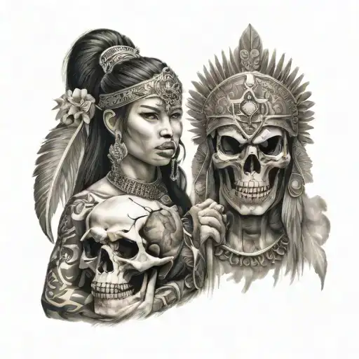 filipino warrior princess holding skull  tattoo design idea