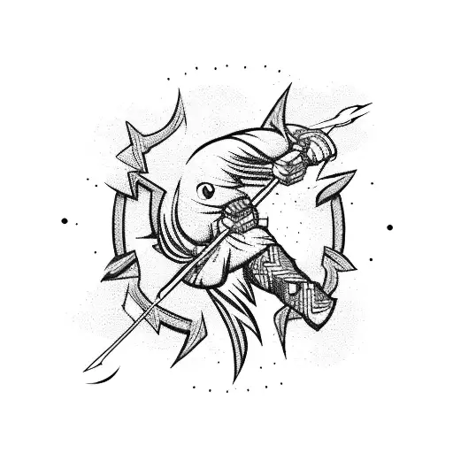 An archer shooting lightning arrows from a high-tech bow tattoo design idea