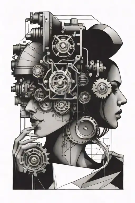 v8 engine drawing woman reading book tattoo design idea