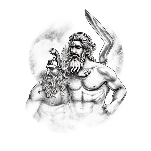 Greek gods of zeus hades and poseidon on olympus tattoo design idea