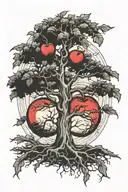 tree with a single red apple tattoo design idea