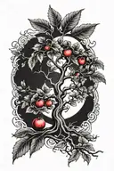 tree with a single red apple tattoo design idea