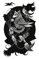 Ouroborous, infinity, wolf, owl, crows flying tattoo design idea