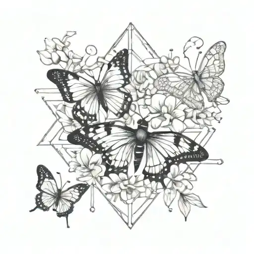 Brith flowers of January and September with butterflies and bees tattoo design idea
