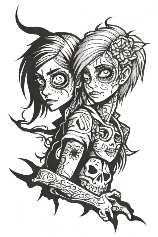 Sally Face split in half tattoo design idea
