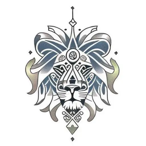 A lion with intricate tribal markings tattoo design idea
