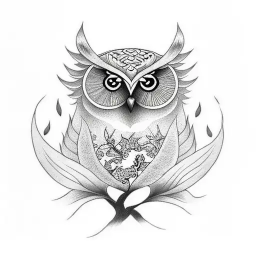 owl with calli Lilly  tattoo design idea