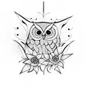 owl with calli Lilly  tattoo design idea