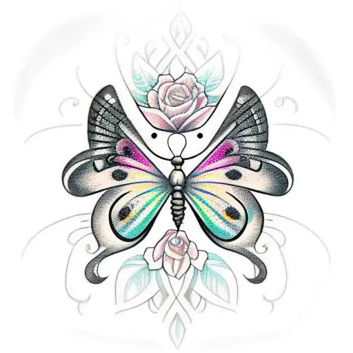 Butterfly Spine tattoo with imperfectly beautiful down the center tattoo design idea